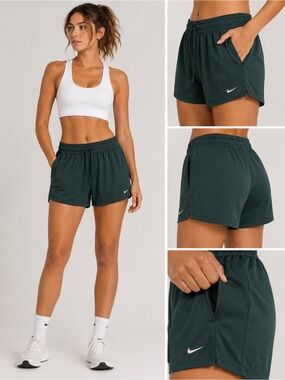 NIKE Dri-Fit Dark Green Black Athletic Drawstring Waistband Stretch Pocket Short